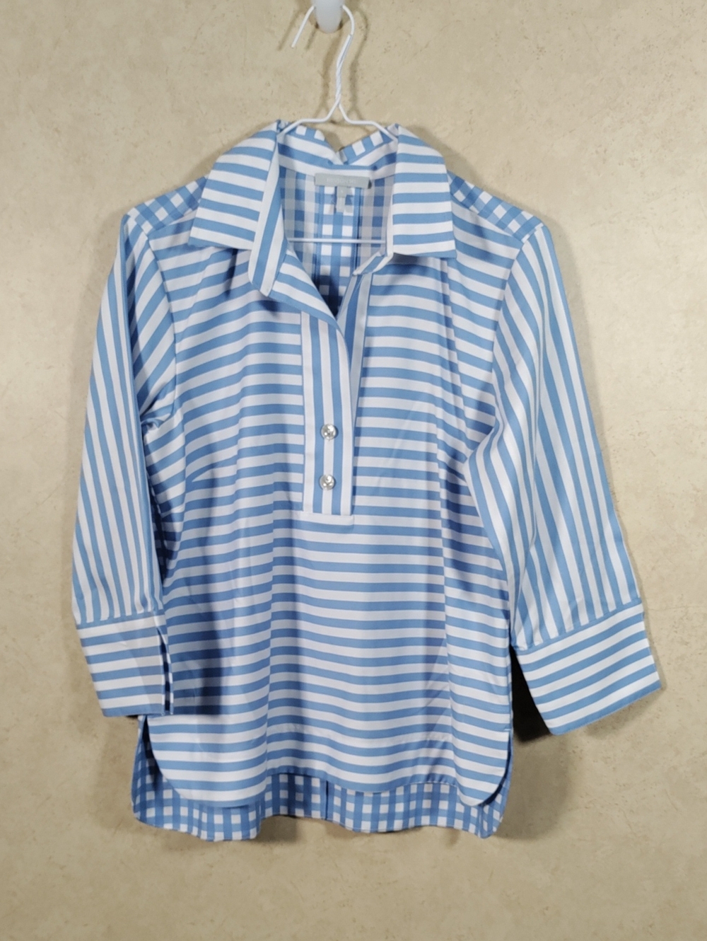 G089 Hinson Wu blue & white Aileen stripes & gingham blouse S NEW